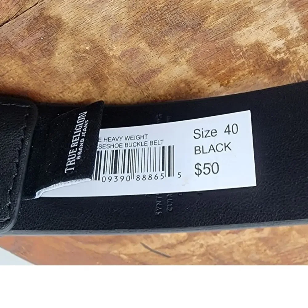 New‎ NWOT True Religion Classic Logo Buckle Black Leather Belt Size 40
